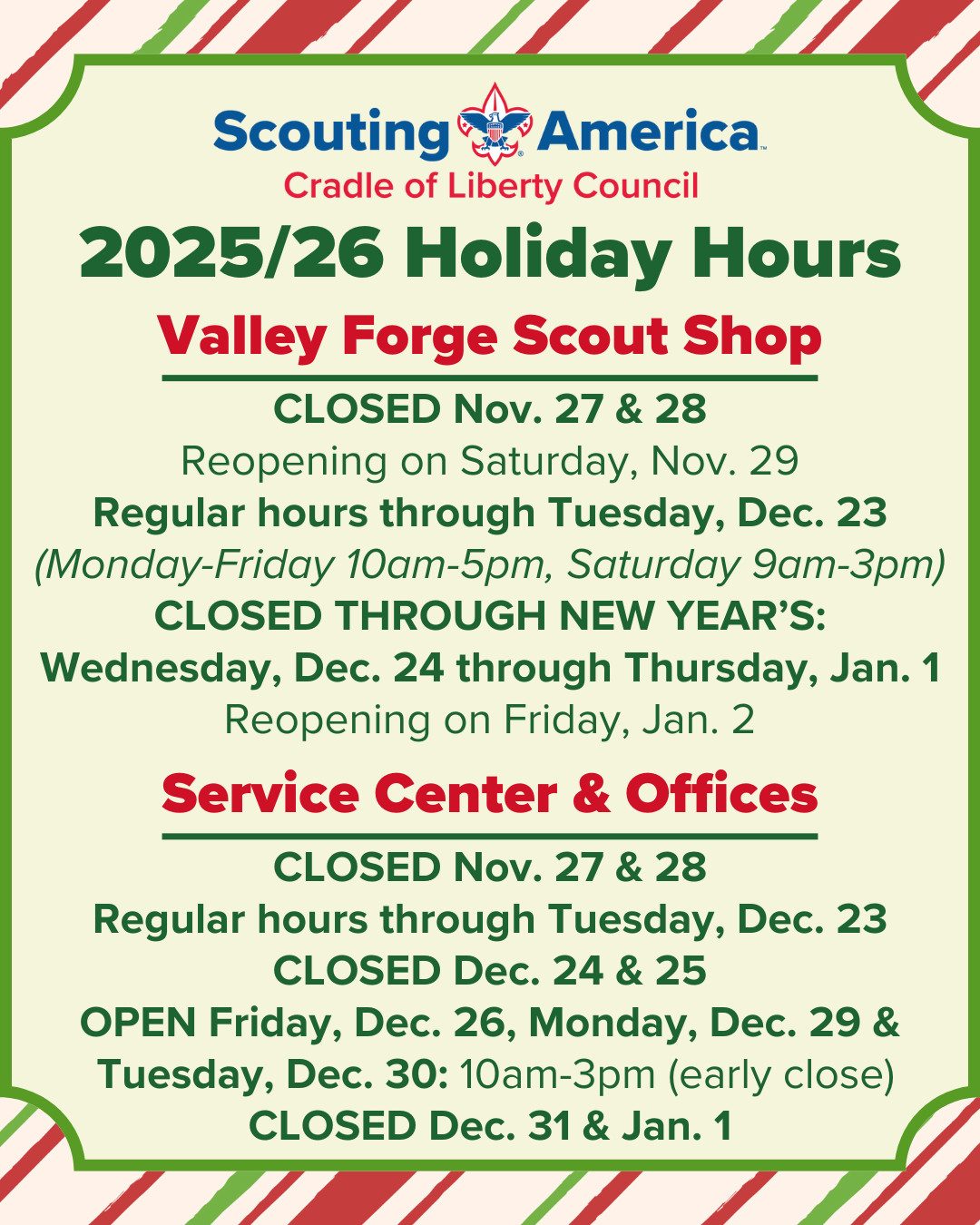 Holiday Hours 25/26